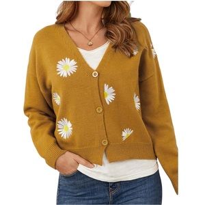 Lightweight Floral Soft Touch V-Neck Cardigan Sweater Sz Small Crop